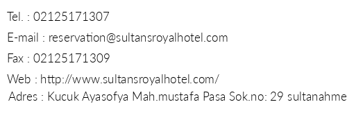 The Sultans Royal stanbul Hotel telefon numaralar, faks, e-mail, posta adresi ve iletiim bilgileri
